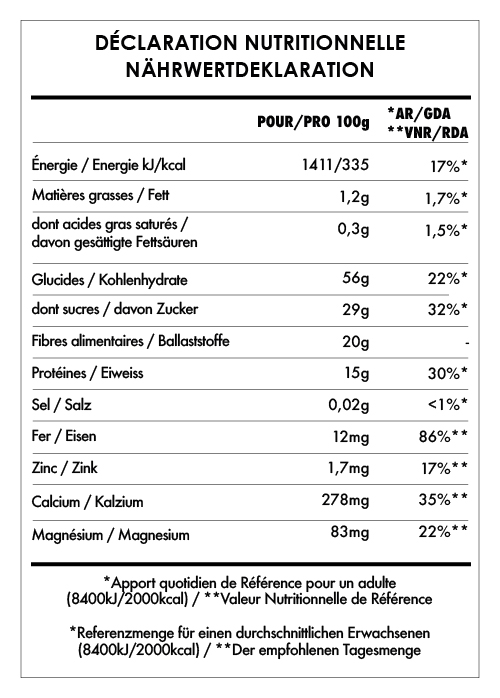 Tabela Nutricional - Maca en Poudre Bio